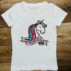 GUESS Kids White Tee with Colorful Unicorn